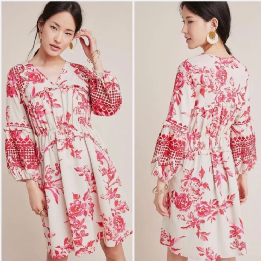 Vineet Bahl Anthropologie Thomasine Embroidered boho floral dress size small